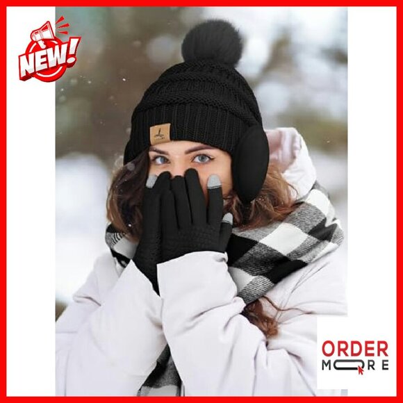 Winter Knit Beanie Scarf Gloves Ear Warmer Set Touchscreen main image 7